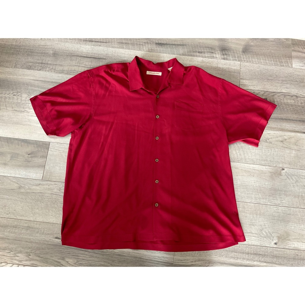Tommy Bahama Mens XXL Red Silk Of Dice and Men Embroidered Camp Shirt SS